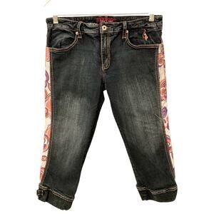 Baby Phat Dark Wash Paisley Detail Capri Jeans Size 13